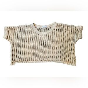 Everleigh Brooks Cream Open Knit Crochet Cropped Chunky Oversized Sweater Top